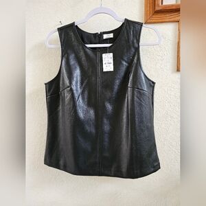 J.Crew Black Vegan Leather Top Size S NEW WITH TAGS